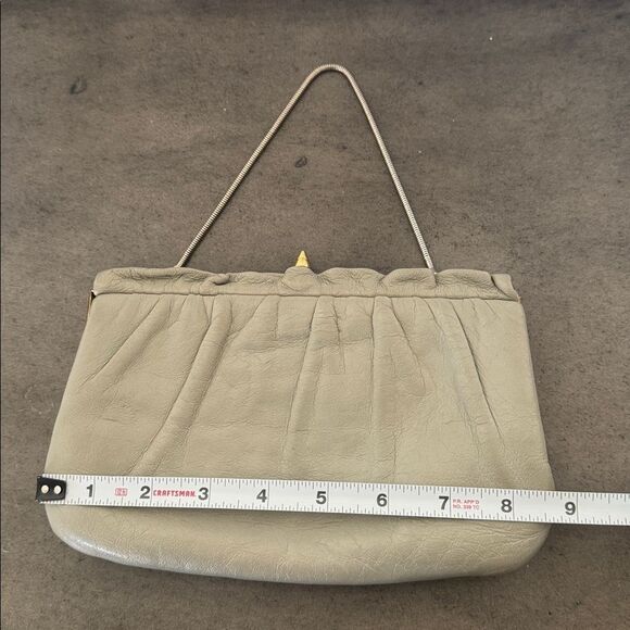 VINTAGE ETRA Elegant Gray Genuine Leather Handbag Clutch Gold/Silver Hardware - Picture 4 of 13